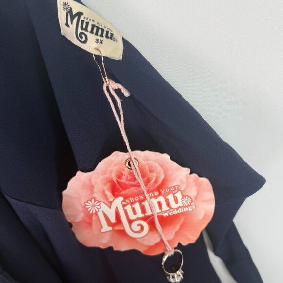 Show Me Your Mumu Morgan Gown V Neck Stretch Rich Navy Crisp Blue Crepe 3X - Picture 7 of 8